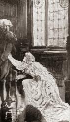 In the Bride's Chamber. "O, forgive me! I will do anything. O, Sir, pray tell me I may live!" "Die!" "Are you so resolved? Is there no hope for me?" "Die!" Illustration by Harry Furniss for the short story The Lazy Tour of Two Idle Apprentices from The Ch | Obraz na stenu