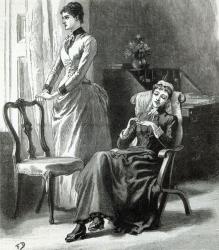 '"Has Harry given you a ring?" Letty asked, suddenly', Chapter XXV: Letitia has her innings, from Great-Grandmamma Severan by Leslie Keith, published in 'Leisure Hour', 1888 (engraving) | Obraz na stenu