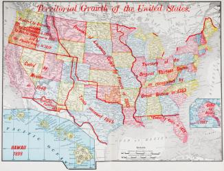 Map from 1898 showing the territorial growth of the United States of America. From The History of Our Country, published 1900 | Obraz na stenu