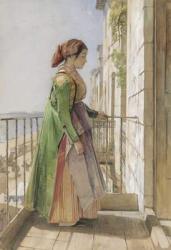 A Greek Girl Standing on a Balcony, c.1840 (w/c and gouache over graphite on paper) | Obraz na stenu