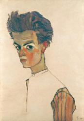 Self-Portrait with Striped Shirt, 1910 (graphite & w/c on paper) | Obraz na stenu