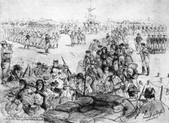 The Matabele Insurrection: A false alarm in Bulawayo, townspeople rushing into Laager, published in 'The Illustrated London News', June 6th 1896 (engraving) | Obraz na stenu