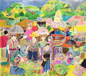 Almolonga Market (coloured inks on silk) | Obraz na stenu