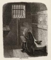 Fagin in the condemned cell, from 'The Adventures of Oliver Twist' by Charles Dickens (1812-70) 1838, published by Chapman & Hall, 1901 (engraving) | Obraz na stenu