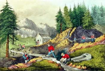 Gold Mining in California, published by Currier & Ives, 1861 (litho) (see also 166069 & 32910) | Obraz na stenu