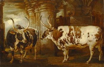 Portraits of two extraordinary oxen, the property of the Earl of Powis, 1814 (oil on panel) | Obraz na stenu