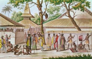 Religious Festival in Caieli, Buru Island, from 'Voyage Autour du Monde sur la Corvette Coquille (1822-25) by Louis Isidore Duperrey (1786-1865) (colour litho) | Obraz na stenu
