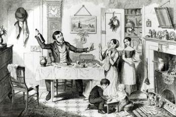 The Bottle, Plate I, The bottle is produced for the first time: the husband induces his wife 'Just to take a drop', 1847, (engraving) | Obraz na stenu