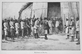 Reception by Muanga, from 'New Light on Dark Africa', by Karl Peters and Henry William Dulcken, 1891 (litho) | Obraz na stenu