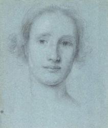 Head of a Girl (black and white chalk on blue laid paper) | Obraz na stenu