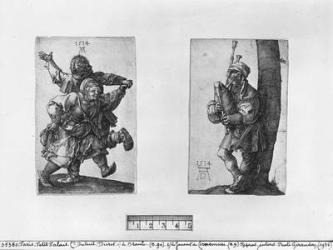 Dancing Peasants and a Bagpipe Player, 1514 (engraving) (b/w photo) | Obraz na stenu