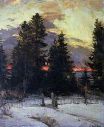 Sunset over a Winter Landscape, c.1902 (oil on canvas) | Obraz na stenu
