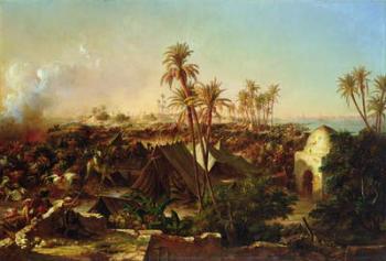 Battle with palm trees and tents (oil on canvas) | Obraz na stenu