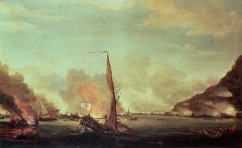 Destruction of the floating batteries at Gibraltar, 13 September 1782, 1782 (oil on canvas) | Obraz na stenu