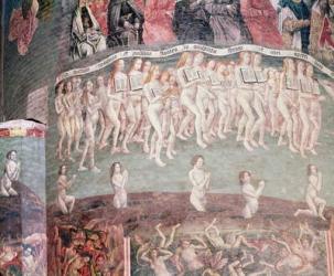 The Last Judgement: The resurrected carrying the book of their life around their necks (fresco) (detail) | Obraz na stenu