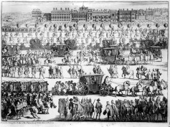 King George I procession to St. James's Palace, 20th September 1714, engraved by Abraham Allard (engraving) (b/w photo) | Obraz na stenu