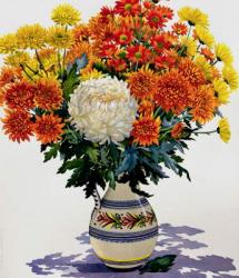 Chrysanthemums in a patterned jug, 2005 (w/c on paper) | Obraz na stenu