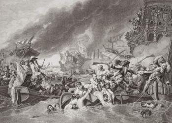 The Battle of La Hogue, Destruction of the French fleet, May 22, 1692, from `Illustrations of English and Scottish History' Volume II (engraving) | Obraz na stenu