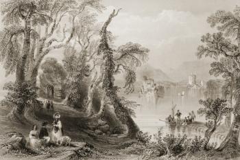 Innisfallen, Killarney Lake, County Killarney, from 'Scenery and Antiquities of Ireland' by George Virtue, 1860s (engraving) | Obraz na stenu