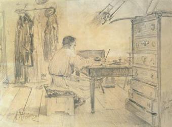 Leo Tolstoy (1818-1910) in his Study, 1891 (pencil on paper) | Obraz na stenu