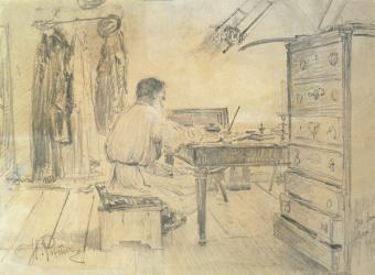 Leo Tolstoy (1818-1910) in his Study, 1891 (pencil on paper) | Obraz na stenu