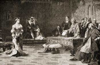 The first trial of Catherine of Aragon (1485-1536) in 1529 (engraving) | Obraz na stenu