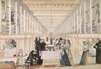The Infirmary of the Sisters of Charity during a visit of Anne of Austria (1601-66) c.1640 (gouache on paper) (see also 159214) | Obraz na stenu