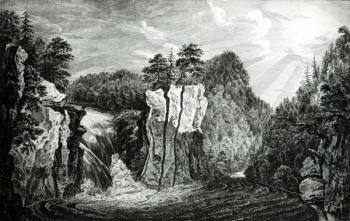 View of the Passaic River Waterfall, New Jersey (engraving) (b/w photo) | Obraz na stenu