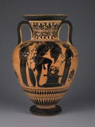 Athenian Attic black-figure amphora with Heracles carrying the Erymanthean boar, c.510 BC (terracotta) | Obraz na stenu
