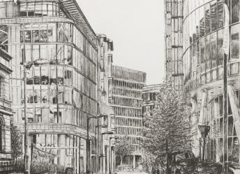 Manchester, Deansgate, view from cafe,2010, (Ink on Paper) | Obraz na stenu