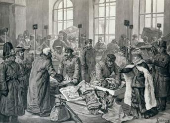 Custom House Officers Examining Passengers' Luggage from Germany, at Wirballen, on the Russian Frontier, from 'The Illustrated London News', 29th January 1887 (engraving) | Obraz na stenu