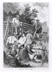 Building the Log-Cabin, engraved by Charles Maurand (engraving) (b&w photo) | Obraz na stenu