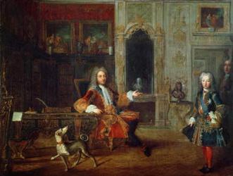 Louis XV (1710-74) and the Regent, Philippe II (1674-1723) Duke of Orleans in the Study of the Grand Dauphin at Versailles, c.1720 (oil on canvas) | Obraz na stenu