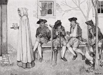 'The Wounded Soldiers Sat Along the Wall', illustration from Harper's Magazine, October 1889 (litho) | Obraz na stenu