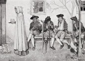 'The Wounded Soldiers Sat Along the Wall', illustration from Harper's Magazine, October 1889 (litho) | Obraz na stenu