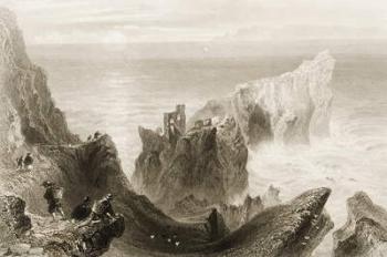 Kenbaan Castle, Near Ballycastle, County Antrim, Northern Ireland, from 'Scenery and Antiquities of Ireland' by George Virtue, 1860s (engraving) | Obraz na stenu