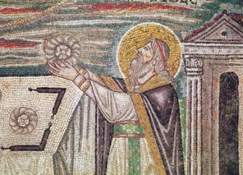 Melchisedech offers Bread at the Altar, detail of the lunette on the South wall depicting the offerings of Abel and Melchisedech (mosaic) | Obraz na stenu