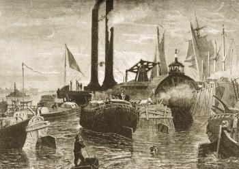 A grain fleet in New York harbour in the 1870s, c.1880 (litho) | Obraz na stenu