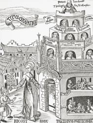 Allegorical composition representing the different degrees of university teaching, facsimile illustration of a wood engraving from the 'Margarita Philosophica' by Gregor Reisch, published in 1503, 1878 (litho) | Obraz na stenu