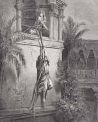 The Escape of David through the Window, illustration from Dore's 'The Holy Bible', 1866 (engraving) | Obraz na stenu