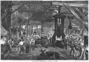 Forge of the Derosne and Cail Company, Grenelle, illustration from 'Les Grandes Usines' by Julien Turgan, engraved by Henry Duff Linton (1815-99) c.1880 (engraving) (b/w photo) | Obraz na stenu