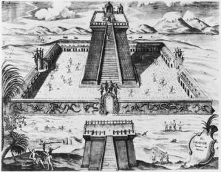 The Templo Mayor at Tenochtitlan, from 'Historia de Nueva Espana', 1770 (engraving) (b/w photo) | Obraz na stenu
