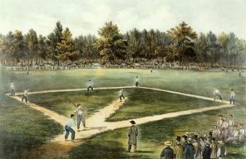 The American National Game of Baseball - Grand Match at Elysian Fields, Hoboken, NJ, 1866 (litho) (see 32902) | Obraz na stenu
