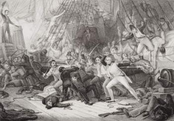 Nelson boarding the San Josef at the Battle of St. Vincent, 14 February 1797, from `Illustrations of English and Scottish History' Volume II (engraving) | Obraz na stenu