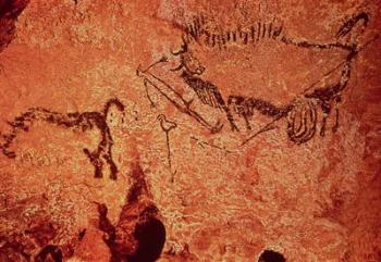 Rock painting of a hunting scene, c.17000 BC (cave painting) | Obraz na stenu