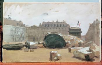 Paris Commune: The Fall of the Vendome Column, 29th May 1871 (w/c on paper) | Obraz na stenu