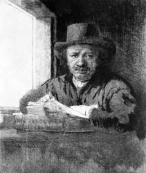 Self portrait while drawing, 1648 (etching) | Obraz na stenu