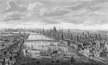 A General View of the City of London next to the River Thames, c.1780 (engraving) (b/w photo) | Obraz na stenu