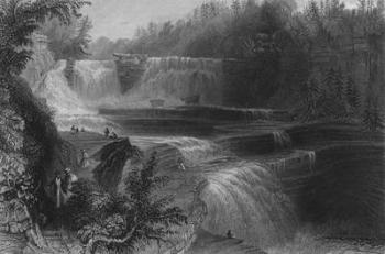 Trenton High Falls, 1838 (engraving) (b/w photo) | Obraz na stenu