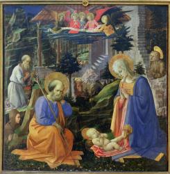 Adoration of the Child with SS. Hilary, Jerome, Mary Magdalene and Angels (tempera on panel) | Obraz na stenu